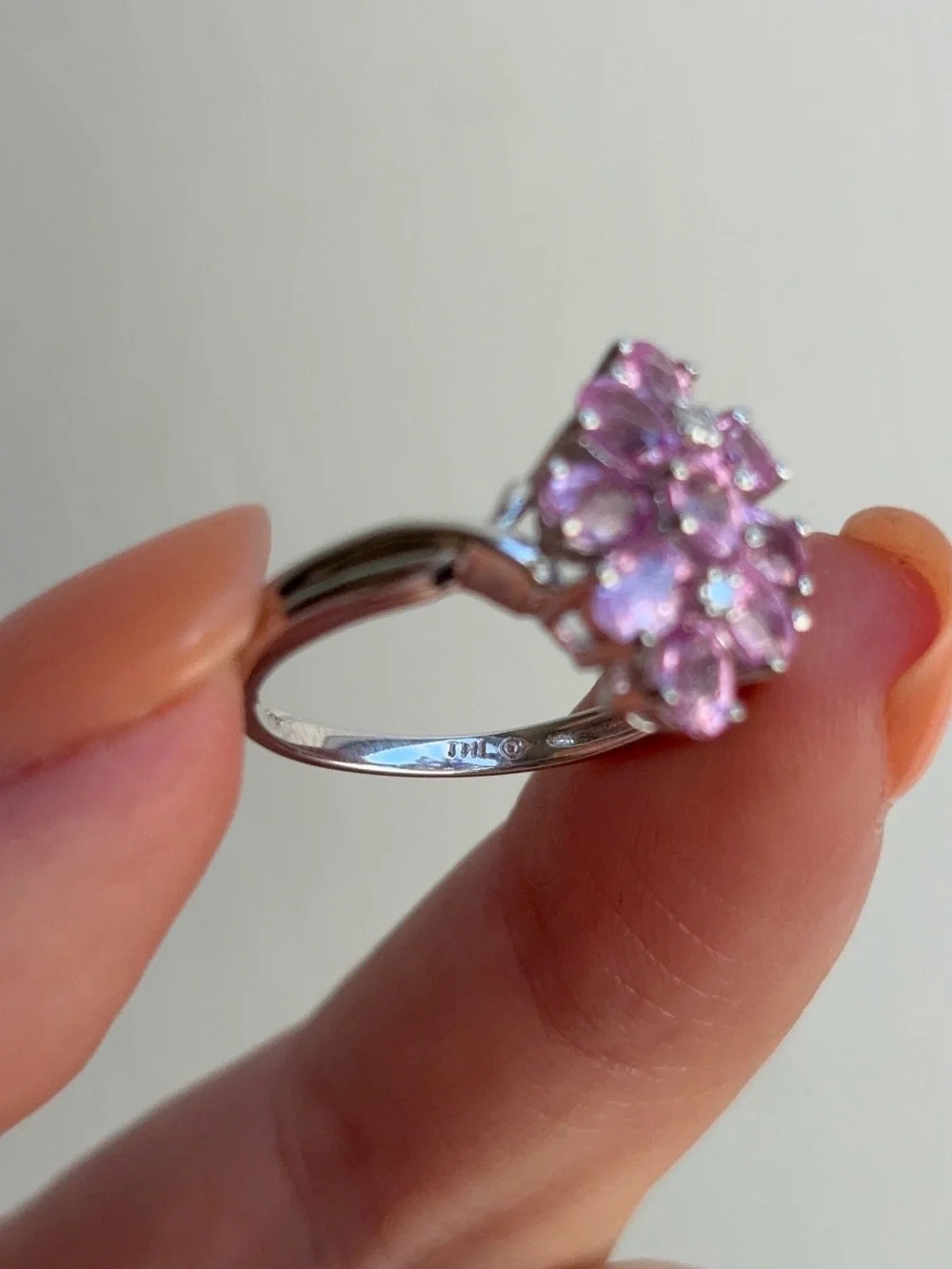 10k White Gold Diamond Pink Topaz Gemstone Cluster Cocktail Ring